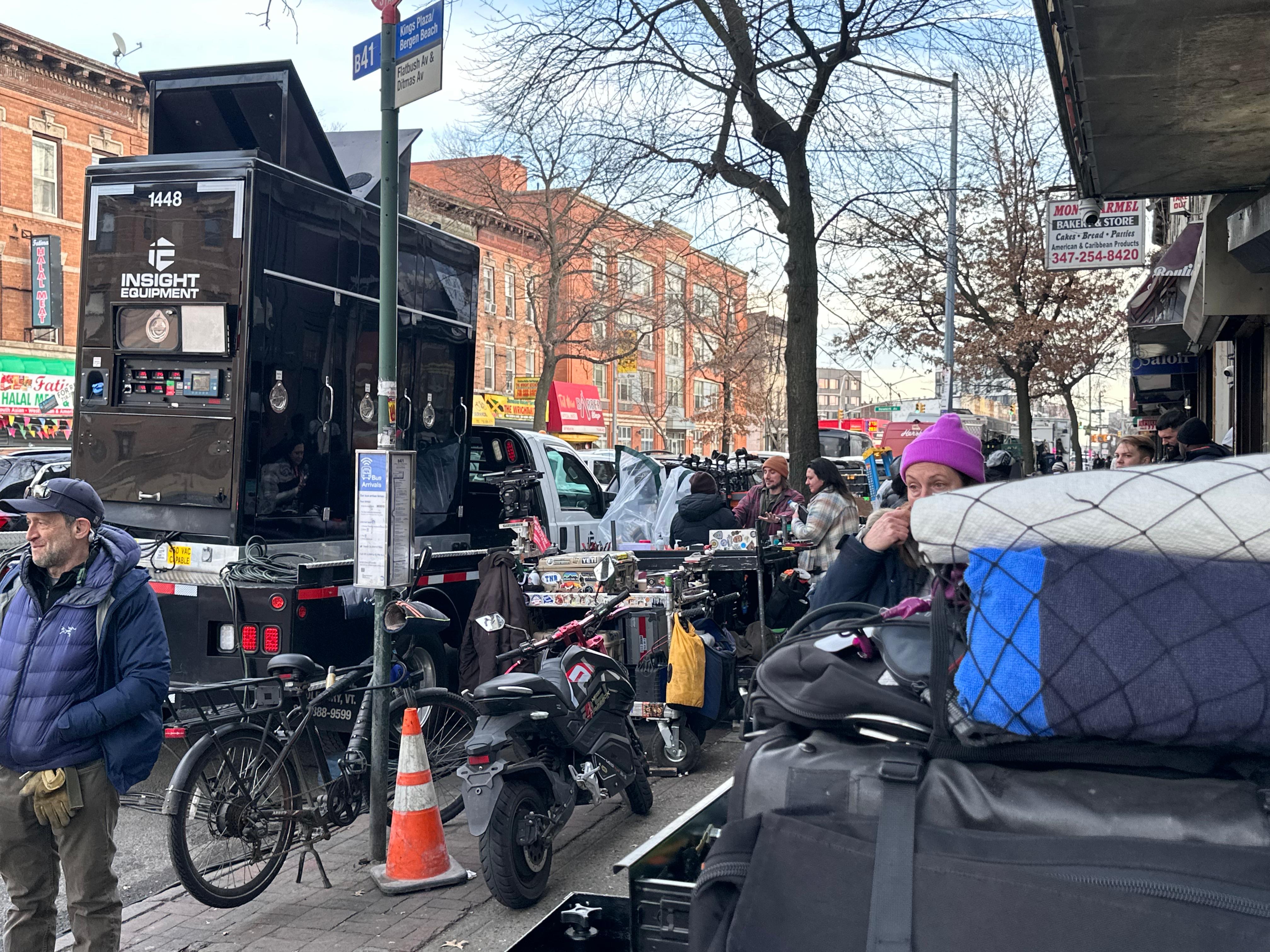 City-permitted film production equipment in Brooklyn