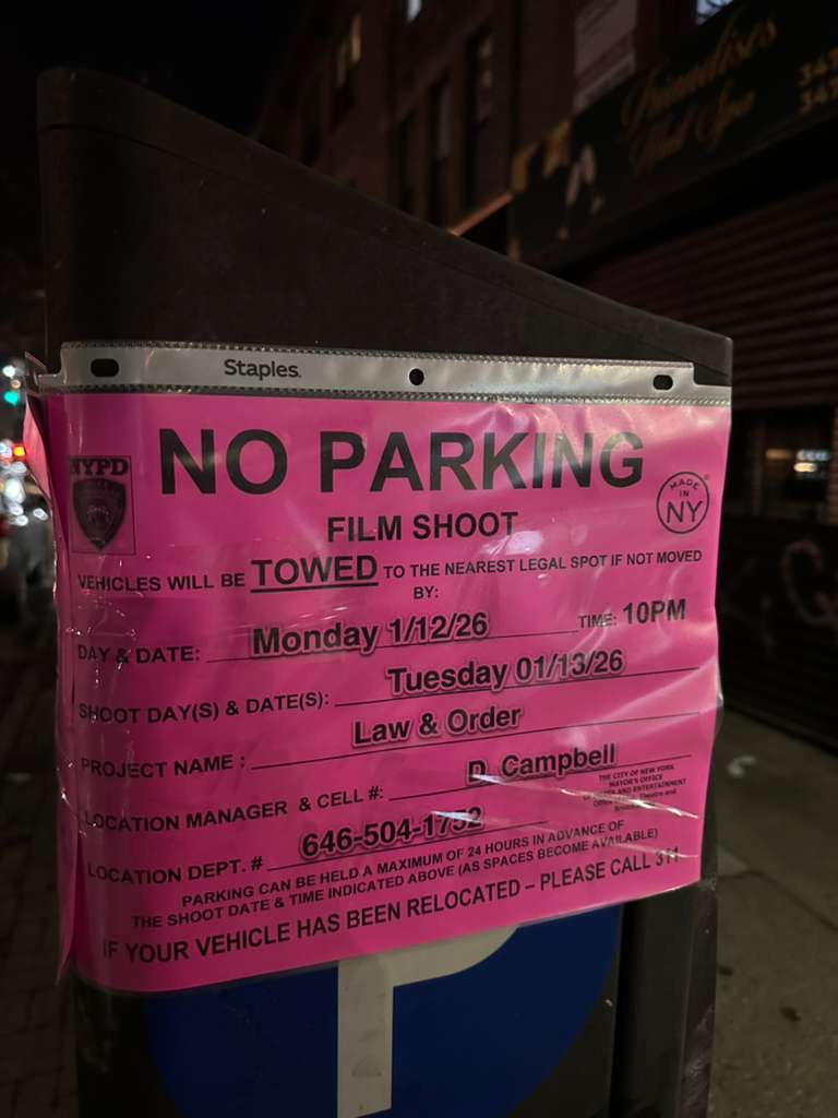 NYPD-authorized No Parking Film Shoot notice